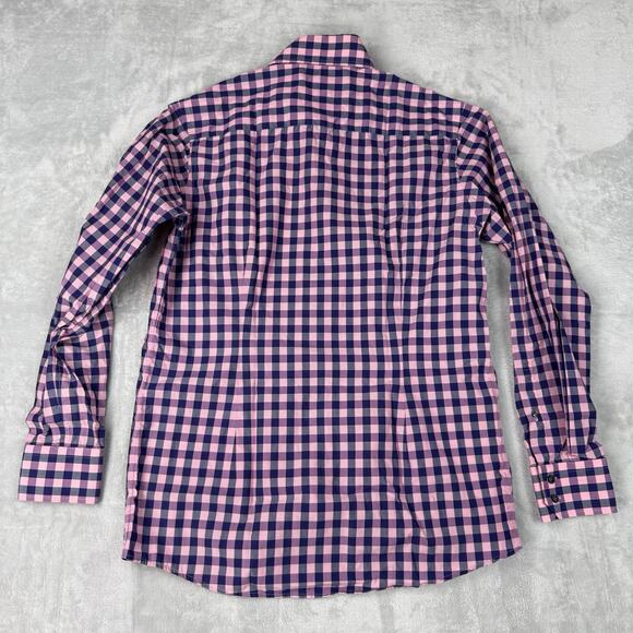 Eton Contemporary Check Dress Shirt Pink Blue Cotton Size 15.5 40 swedish Casual - Picture 3 of 9